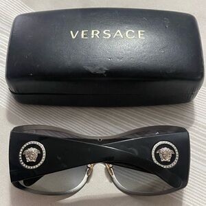 Versace Black Shield-Style Sunglasses with Medusa Logo